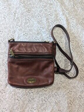 Fossil Brown Leather Crossbody with Front Zip Pocket
